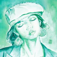 Girl in beret 13x20cm Green Ink